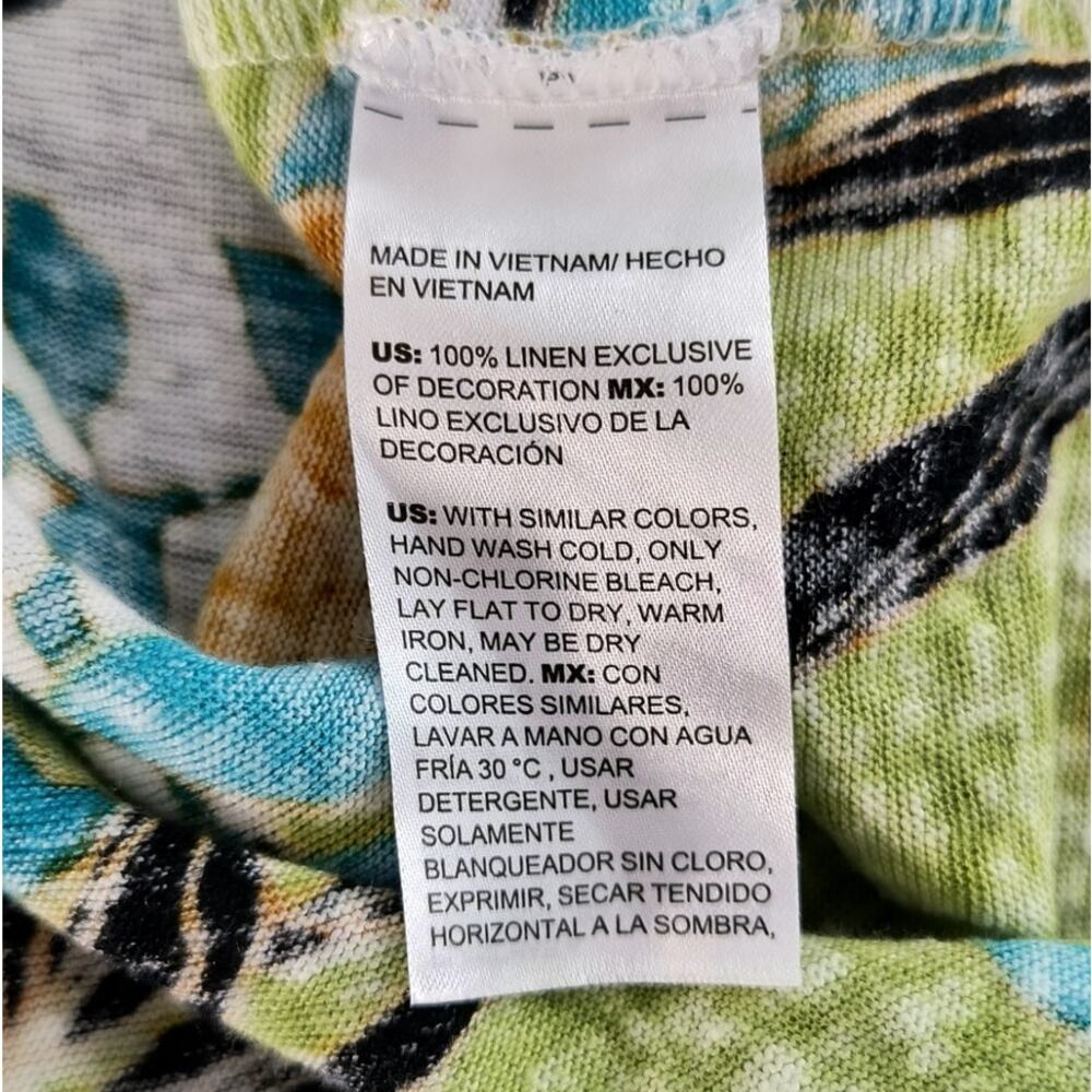 Chico's Linen Knit Tee XL Tropical Print Short Sleeve Metallic V-Neck Tropical - Picture 9 of 13